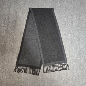 Amicale Scarf Unisex Black Gray 100% Cashmere End Fringe 10" x 55"
